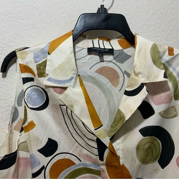 LAFAYETTE 148 New York Abstract Print LYRICAL CURVES Collar Shift Shirt size 10 - Picture 12 of 12
